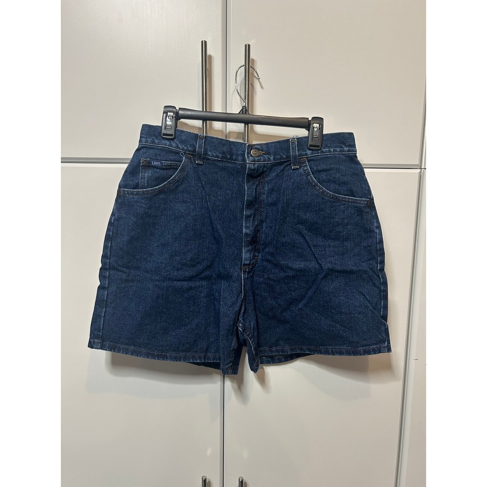 Vintage Lee High Waisted Denim Shorts Dark Wash Made in USA 16 MED Indigo Cotton